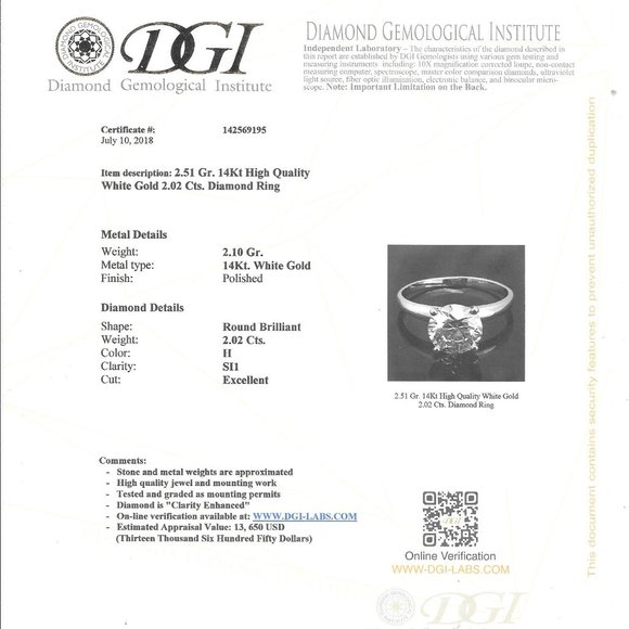 2 Carat Solitaire Diamond Engagement Ring Round Cut H/SI1 - Picture 4 of 8